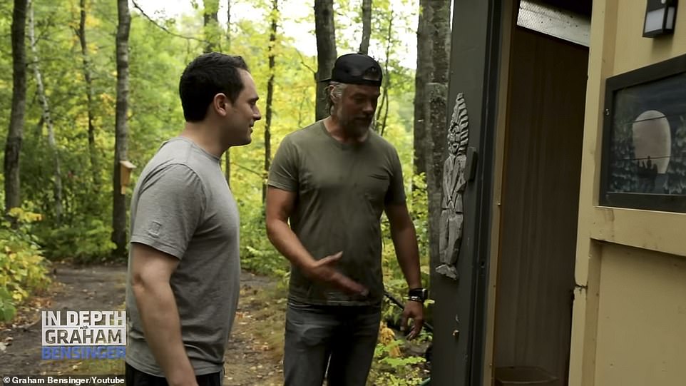 Rustic bathroom: During the clip, he showed Bensinger the fully functional outhouse ¿ which he explained is quite a hike from the master cabin and used to be the only toilet on the property