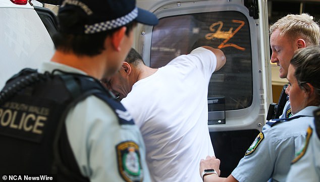 The former South Sydney and Wests Tigers star hit the police van (pictured) while being arrested