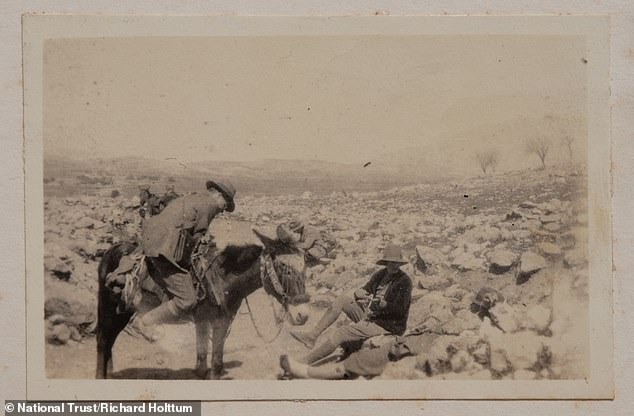 Nicholson is seen mounting his donkey as Sackville-West sits nearby during the tour in Persia