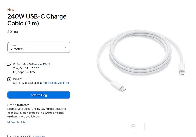 The Apple Store is also decked out with USB-C charging cables that are the same price as the adapter