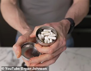 Bryan takes about 50 to 60 pills a day, which his team organizes for him