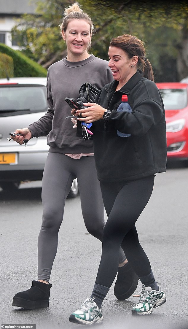 Good times: The TV personality, 37, was joined by her pal as they hit the gym together and the pair appeared to be having a great morning