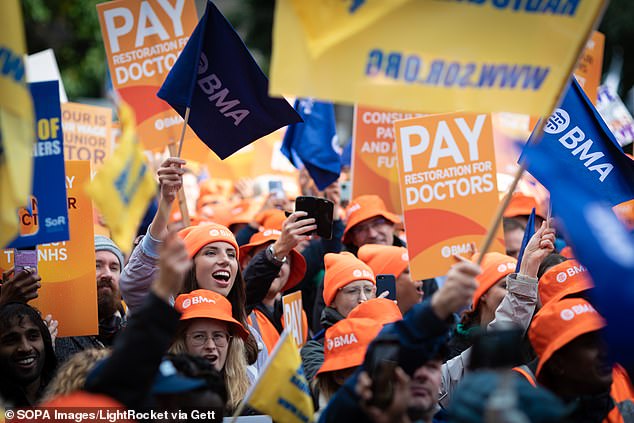 Health workers protested outside the Conservative Party conference last week