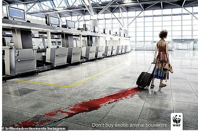 The WWF wanted holidaymakers to know that although exotic animal souvenirs may look cute, they will have 'blood on their hands, or in their suitcase'.