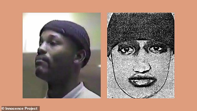 Perry Lott, with a moustache, in the photo series compared to the police composite sketch of the attacker, a man without a moustache