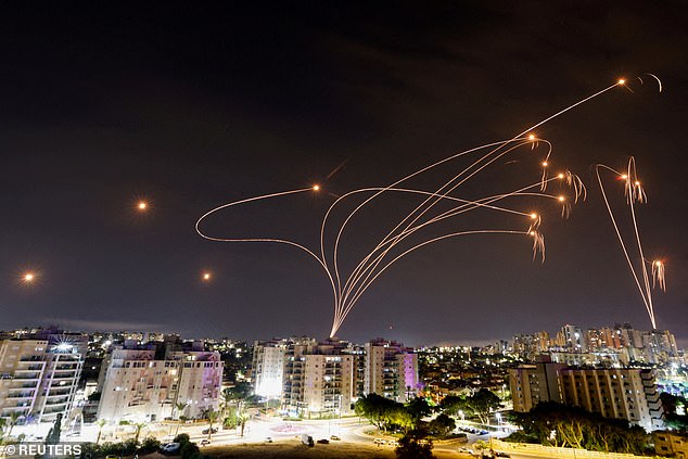 Israel 2023: Israel's Iron Dome anti-missile system intercepts rockets launched from the Gaza Strip, as seen from the city of Ashkelon, Israel, October 9