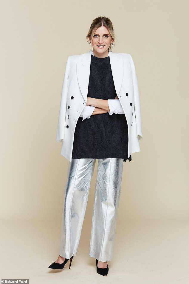 Blazer, £265, blouse, £155, and earrings, £50, jigsaw online.com;  trousers, £299, mintvelvet.com;  shoes, £25.99, zara.com