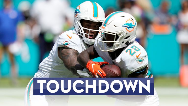 Miami Dolphins running back De'Von Achane disappeared in a flash on a 76-yard run as he sprinted virtually untouched down the sideline for the long score.