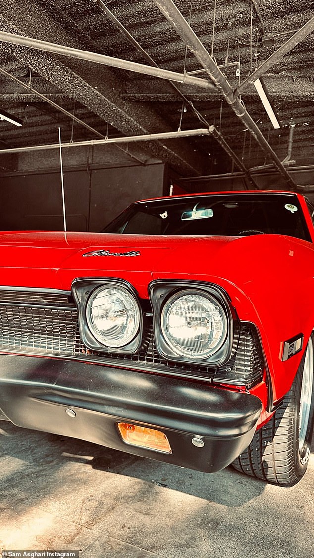 Classic: Asgari shared another frame of what appeared to be a 1968 Chevrolet Chevelle parked in a garage