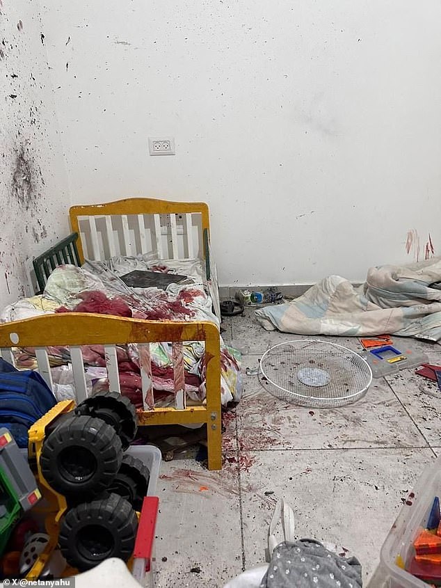 Hamas left a trail of destruction at a series of kibbutzim near the Gaza border, including children's beds soaked in blood