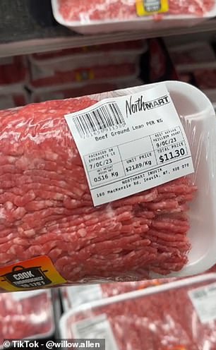 A pack of ground beef comes in at C$11.30