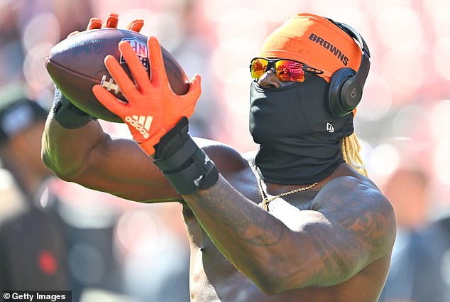 Njoku also wore a balaclava to cover facial burns during his warm-up before the 28-3 defeat.