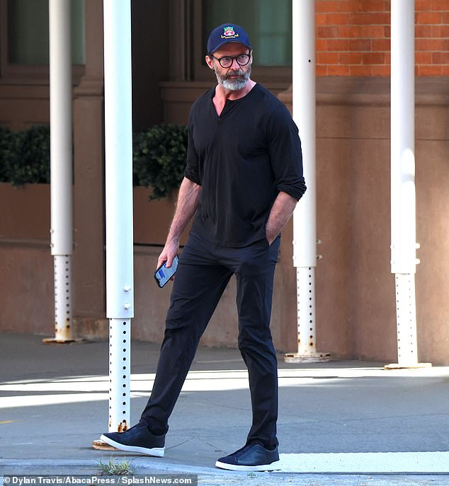 Outing: Hugh was recently spotted on an outing in New York wearing a Wreckham FC hat, the football team owned by his pal Ryan Reynolds