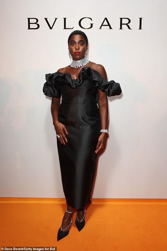 Glam: Also in attendance was Lasaha Lynch, who looked stunning in an off-the-shoulder taffeta midi dress with a plunging neckline