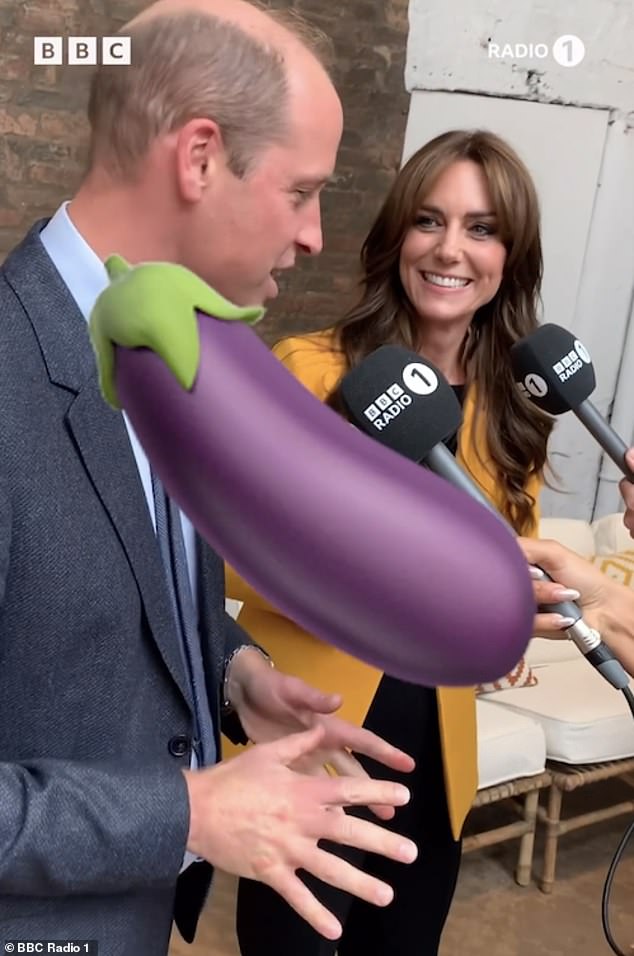 The royal appeared to shock the radio hosts by joking about the rather rude emoticons during the hilarious interview (Picture: The Prince and Princess of Wales)