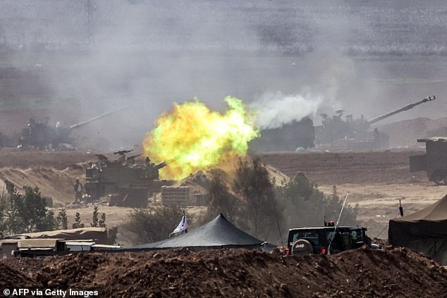 Meanwhile, Israel is engaged in a heavy counter-offensive against Gaza after the Palestinian terrorist group Hamas invaded at the weekend.  The Israeli death toll is believed to exceed 1,200.  Photo: An Israeli army tank fires near the border with Gaza in southern Israel on Thursday, October 12