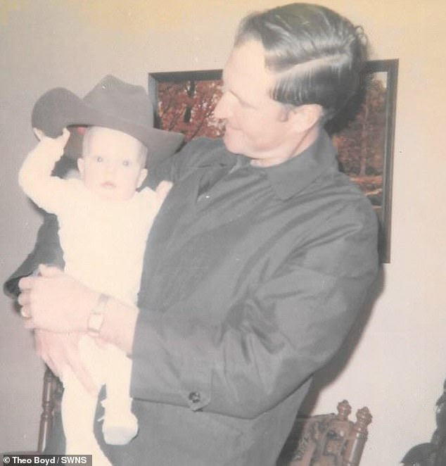 Theo said the day before Joe took his life, her father had 'put on weight' and 'put on weight' (pictured as a baby with her father)