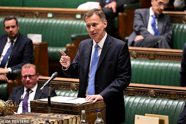 The appeal to the Treasury came as the number of people waiting for routine procedures hit a record 7.75 million yesterday - the equivalent of almost one in seven people (pictured: UK Chancellor of the Exchequer Jeremy Hunt)