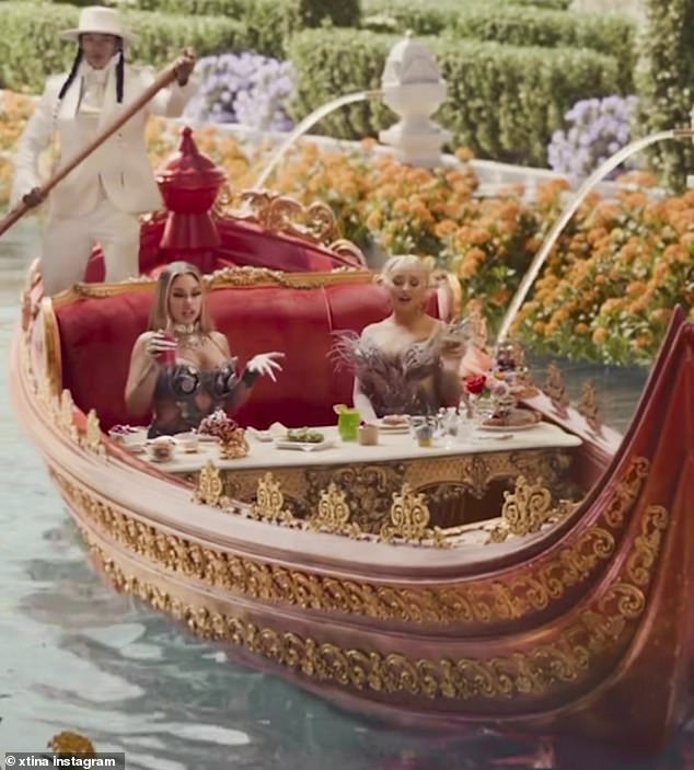 Living the life: At one point, the ad even saw them floating along a man-made canal in a gondola while munching on a Just Eat food delivery