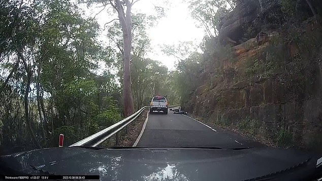 The motorcyclist appeared to be unresponsive and was seen lying face down on the road wearing dark colored clothing and a white helmet