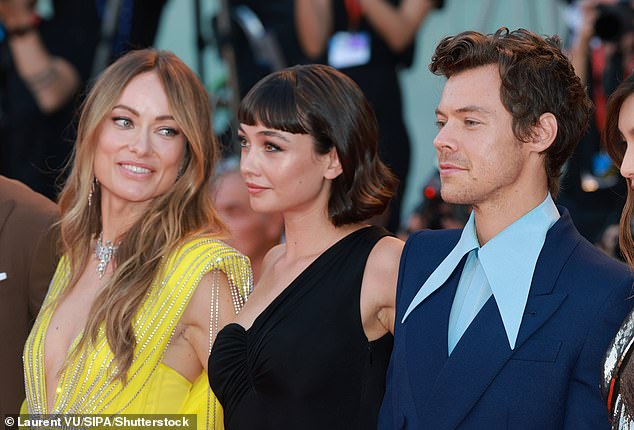 Exes: Harry dated Olivia Wilde from January 2021 to November 2022 - seen with Sydney Chandler (centre) September 2022