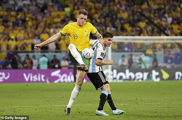 Souttar had the tournament of his life representing Australia at the World Cup in Qatar last year (photo, like Argentina's Julian Alvarez)