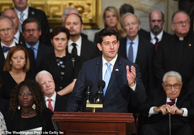 Romney and his former running mate Paul Ryan (pictured) hosted the E2 Summit to find a Republican candidate to rally with