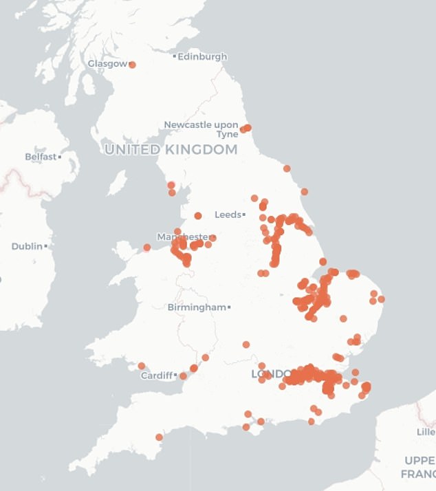 Map shows sightings of Chinese mitten crabs across the UK: population is growing, experts say