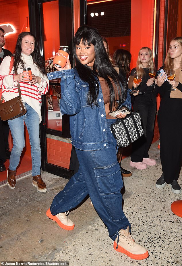 Texas: Model Precious Lee rocked a denim look and a Dior bag