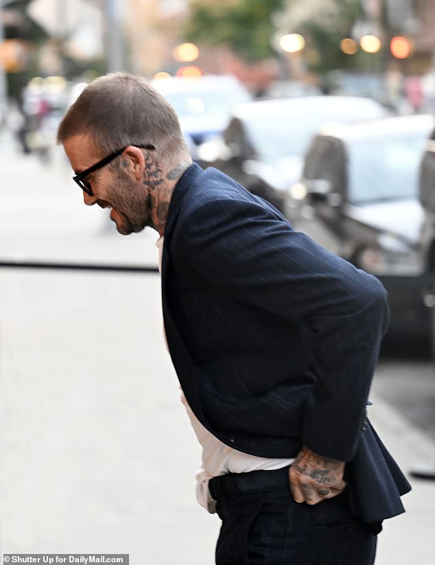 The loving husband: The event was also attended by Victoria's husband David Beckham, 48, who made a quick entrance earlier in the evening to show his wife his support