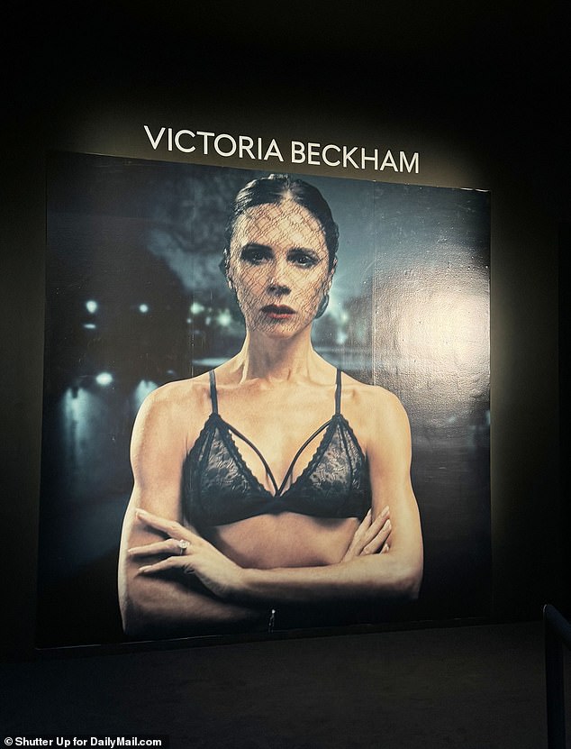 The Woman of the Hour: Victoria pictured on a poster at the party.  She created three new fragrances ¿ Suite 302, Portofino ¿97 and San Ysidro Drive ¿ representing moments in her love story with David