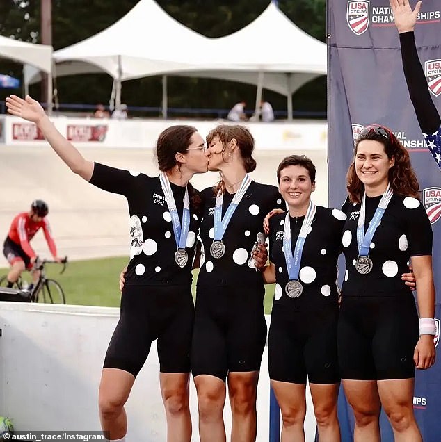 Williamson (left) is said to have had a 'marital' relationship with Killips (second from left), who sparked fury after appearing to bump women's Cyclocross champion Hannah Arensman.