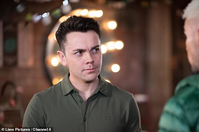 Born to perform: Ray took on the role of right-wing extremist Jonny Baxter in Channel 4 soap Hollyoaks for a year between 2018 and 2019 (pictured in character)