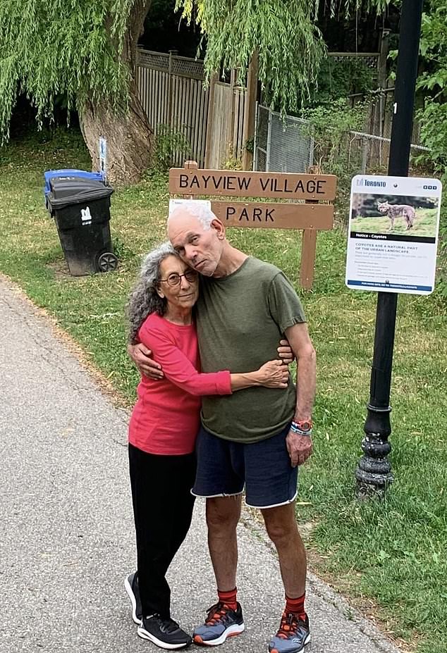 Doctor Haga's uncle, 73-year-old Gad Hagi and his English teacher, 72-year-old Judy Weinstein, in the park.  Saturday morning they came out for a walk when Judy sent a message to tell relatives that they were on fire