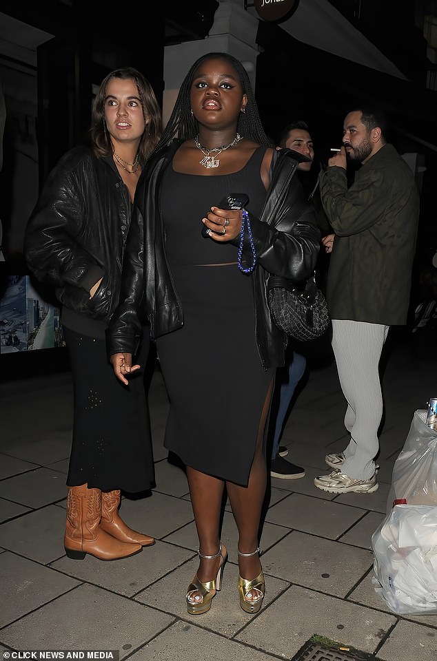 Golden Girl: Her daughter Mercy James looked stylish in gold heels and a black ensemble