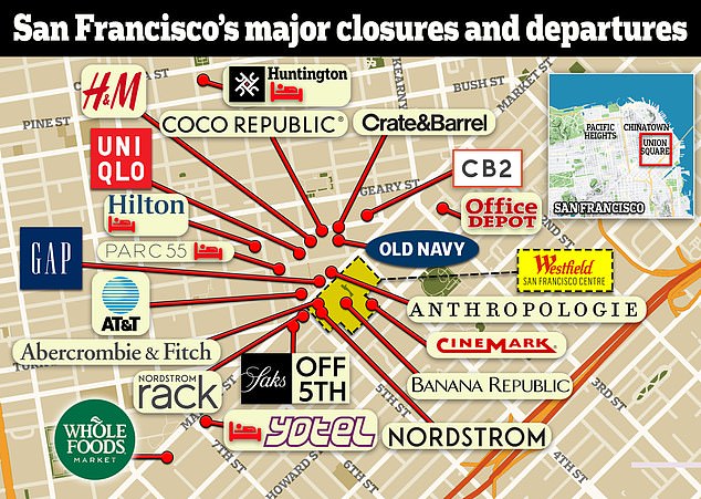 A map reveals the top businesses that have left or plan to leave San Francisco in recent months