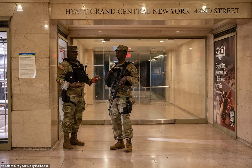 National Guard provides security at Grand Central Station, Manhattan, New York.  October 13, 2023 after being placed on alert to assist the NYPD