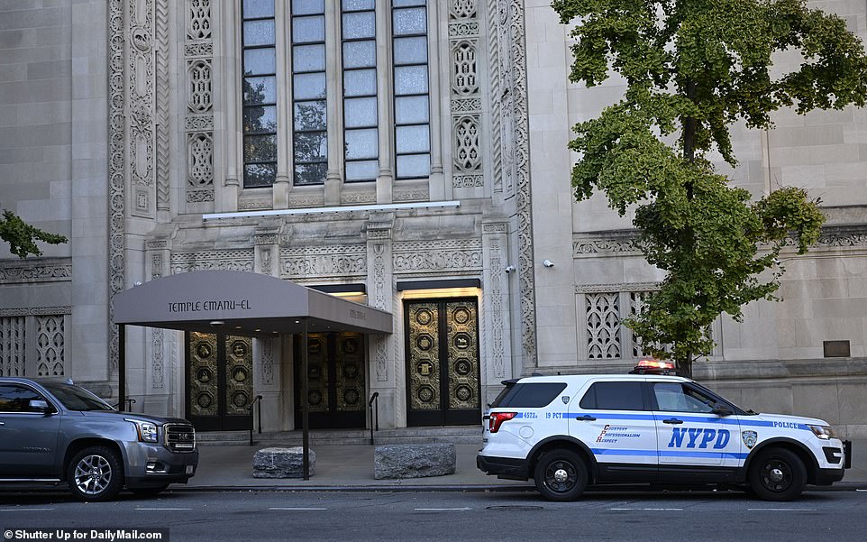 Police presence at Temple Emanuel on NYC's Upper East Side.  Not exclusive: Police presence at Temple Emanuel on New York City's Upper East Side on Friday