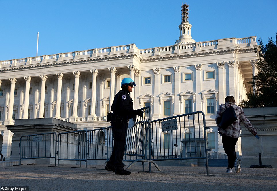 US Capitol Police secure the US Capitol building in response to a call for a 