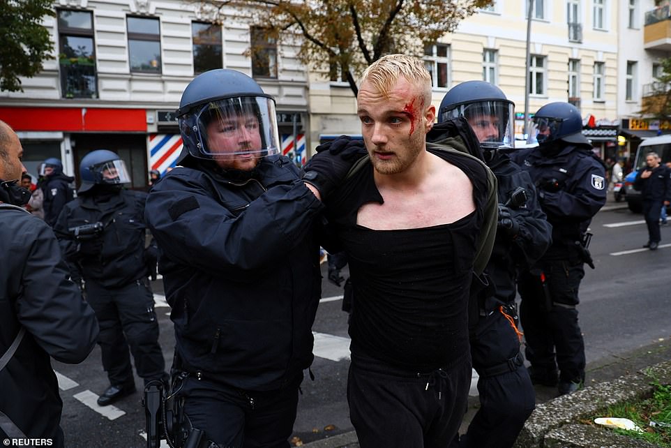 BERLIN: A pro-Palestinian protester is detained during a demonstration