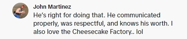 The discussion continued in the comments as other social media users labeled her a prima donna and praised the man for his actions