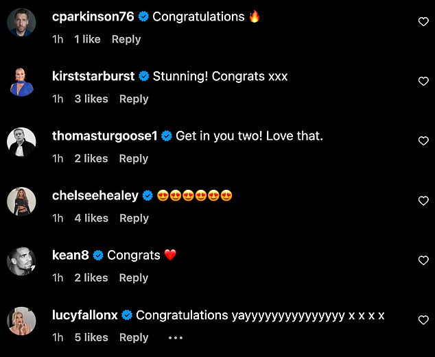 Reaction: The couple were inundated with congratulatory messages from her former colleagues and friends in the comments section of the post