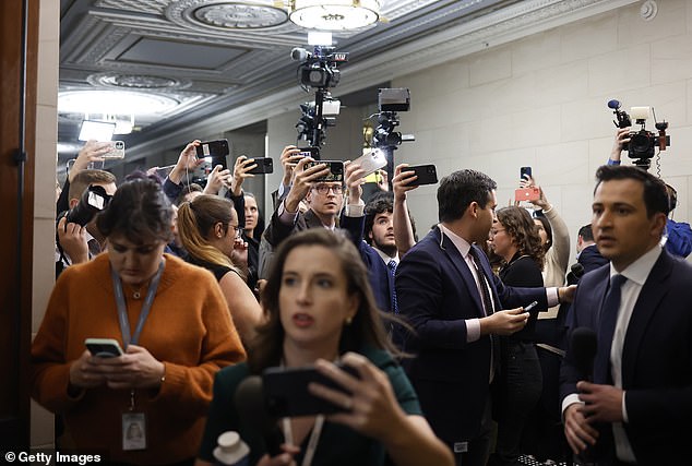 The event took place immediately outside where Republicans are meeting to vote on a new nominated house speaker