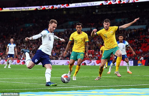 James Maddison (left) struggled to be England's main creator in a difficult first half