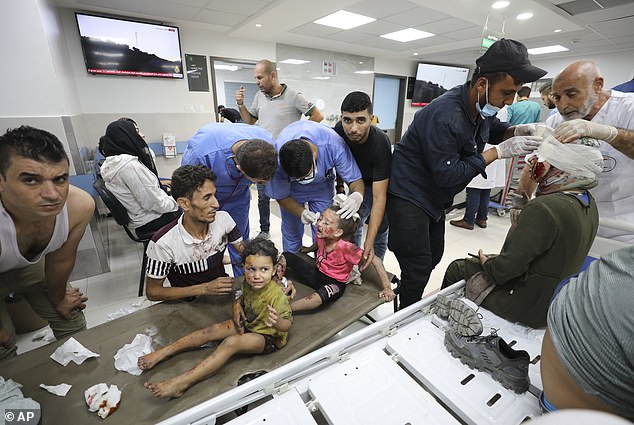 Palestinian children injured in Israeli attacks have been brought to Shifa hospital in Gaza City