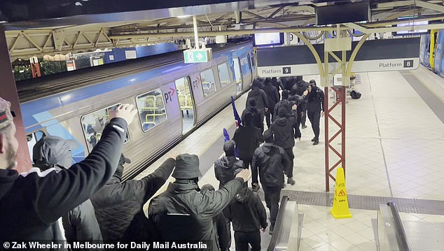 At the station, the group performed the Nazi salute, which was recently banned in Victoria