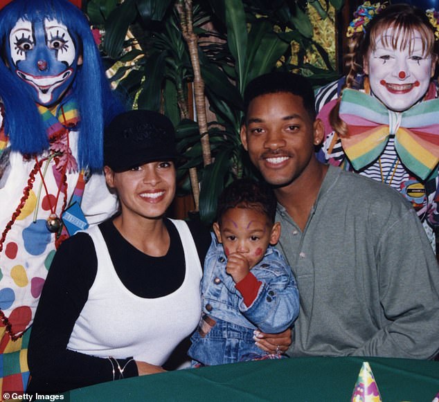 Pinkett Smith also revealed how Smith hit on her in 1994 while he was still married to his first wife Sheree Zampino, seen left, holding their son Trey Smith.