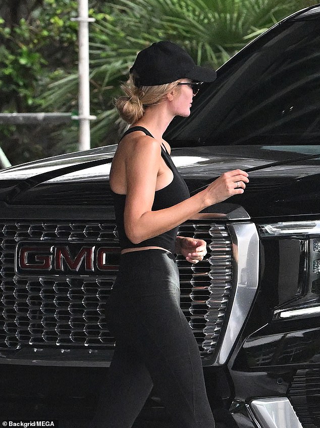 Exclusive photos obtained by DailyMail.com show the 41-year-old heiress sporting a chic athlete look as she stepped out of her Florida home on Friday.