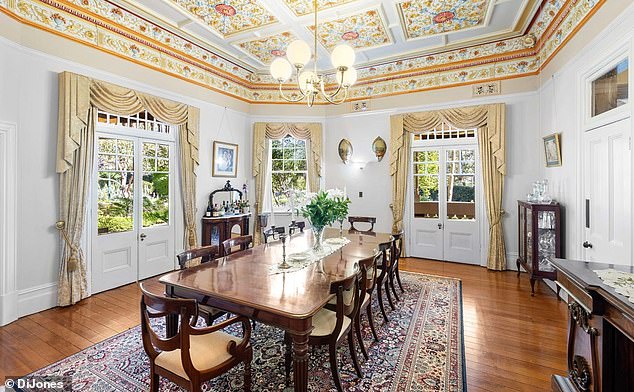 A stunning example of classic Old World luxury, the home retains beautifully maintained period details such as decorative ceilings and stone, marble and wood finishes.