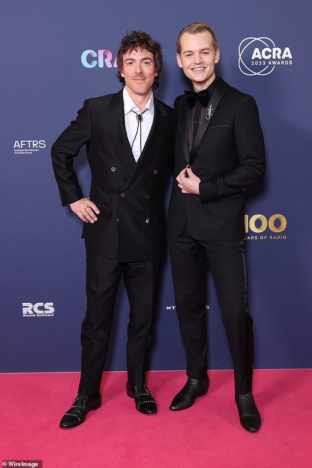 Tim Blackwell and Joel Creasy looked dapper, opting for skinny suits with accessories